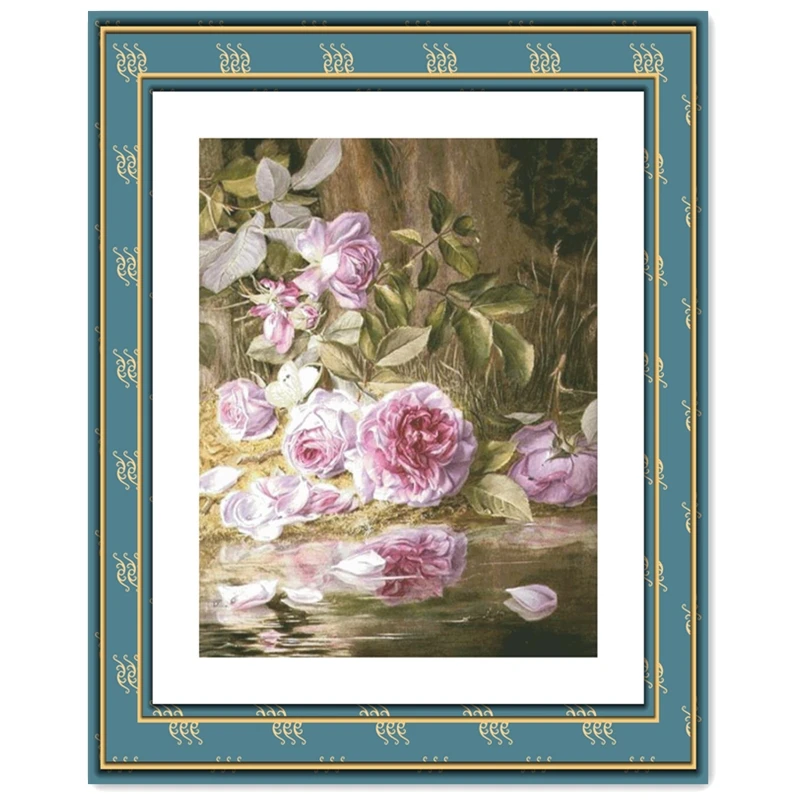 

Rose by the water cross stitch kit flowers 18ct 14ct 11ct white canvas fabric cotton thread embroidery DIY handmade needlework