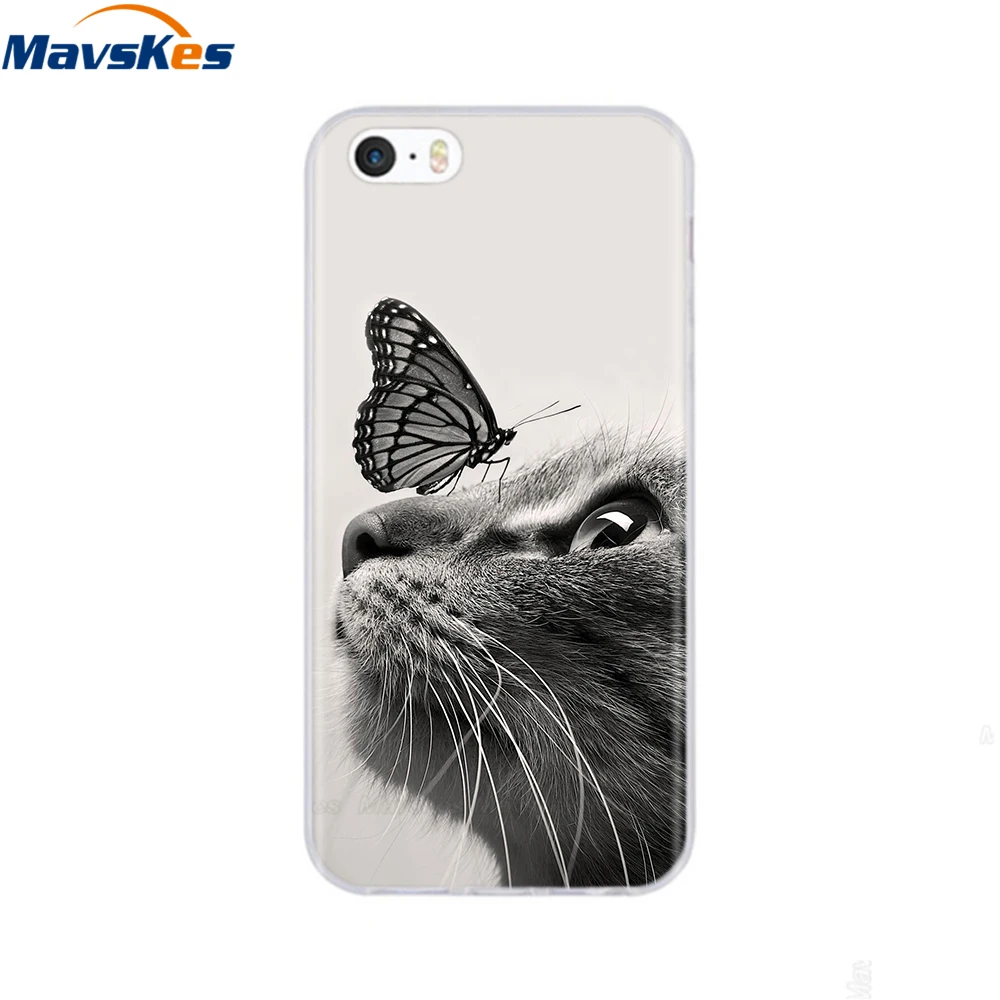 soft tpu case for iPhone 4 4s 5 5s SE 6 6s cute cartoon cat flower fashionable silicone phone case cover full protective coque - Image 3