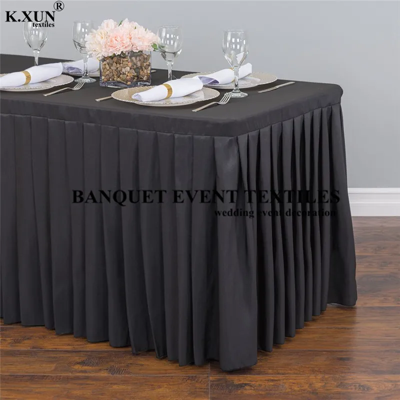 White Color Pleated Polyester Table Skirt Cover Table Cloth For Wedding Event Party Decoration
