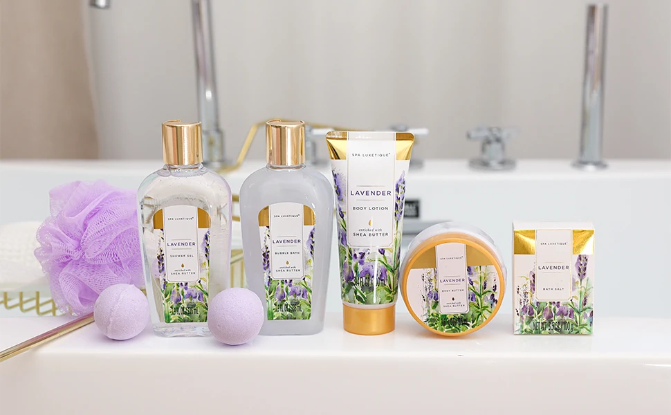 Lavender Scent Gift Set for Women, 8pcs Home Spa Gift Basket, Her Mothers Day Holiday Gift