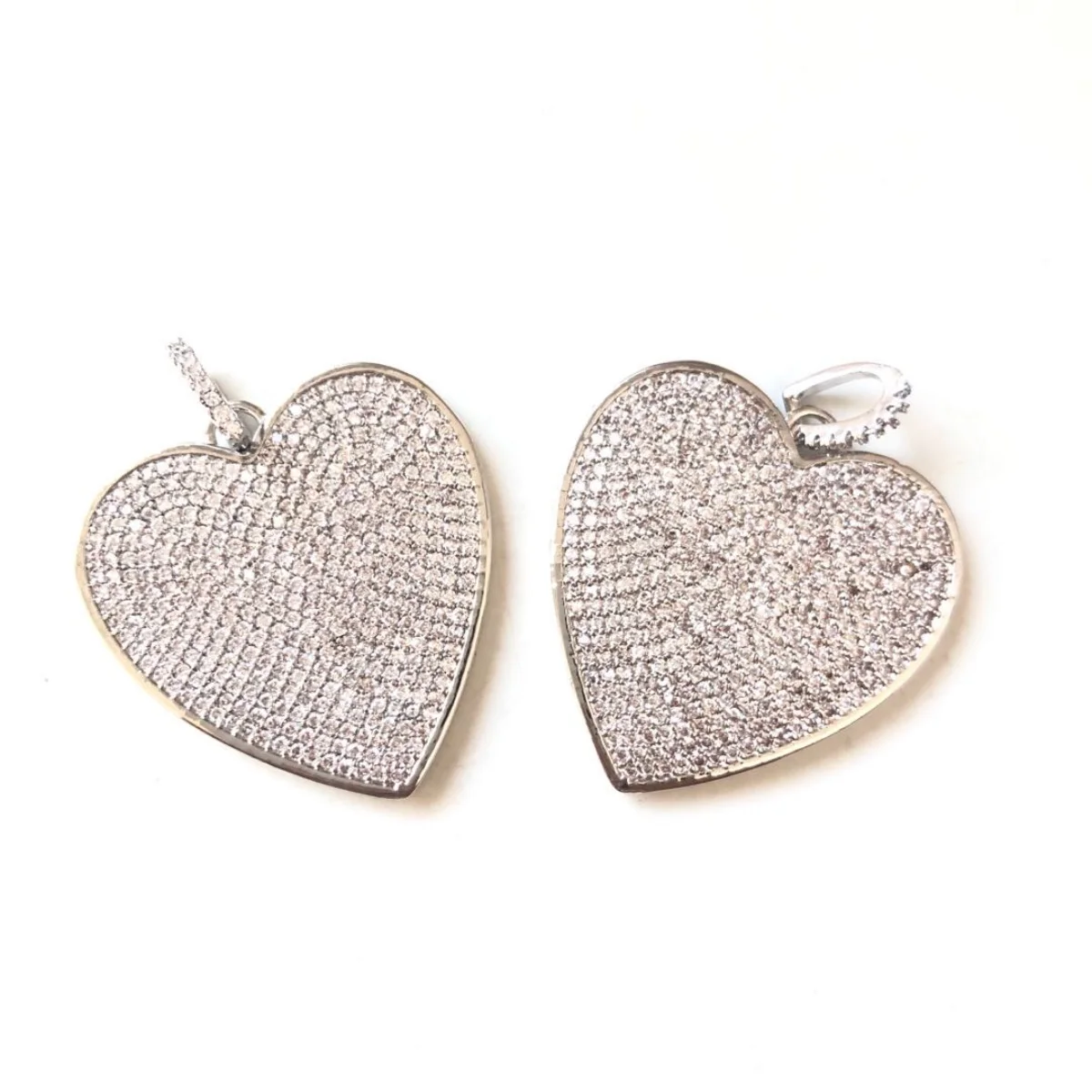 5pcs Big Heart Charm for Women Necklace Making Cubic Zirconia Pave Pendant Girl Bracelet Clear Rhinestone Jewelry Accessory Bulk