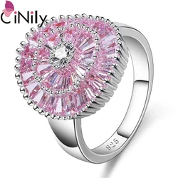 CiNily Firework Pink & Purple CZ Crystal Filled Rings Silver Plated String Of Beads Round Finger Ring Luxury Large Party Jewelry