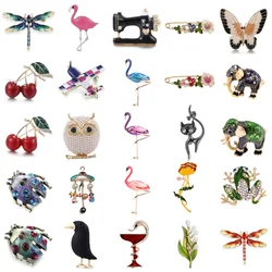 Flamingo Owl Butterfly Dragonfly Cherry Flower Bee Bird Brooch Collar Pins Corsage Animal Badges Jewelry Women Kids Brooches