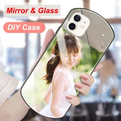 DIY for iPhone 13 12 11 Pro Max Mini XS XR X 7 8 Plus SE 2020 Case Custom Photo Oval Mirror Tempered Glass Antifall Cover Fundas
