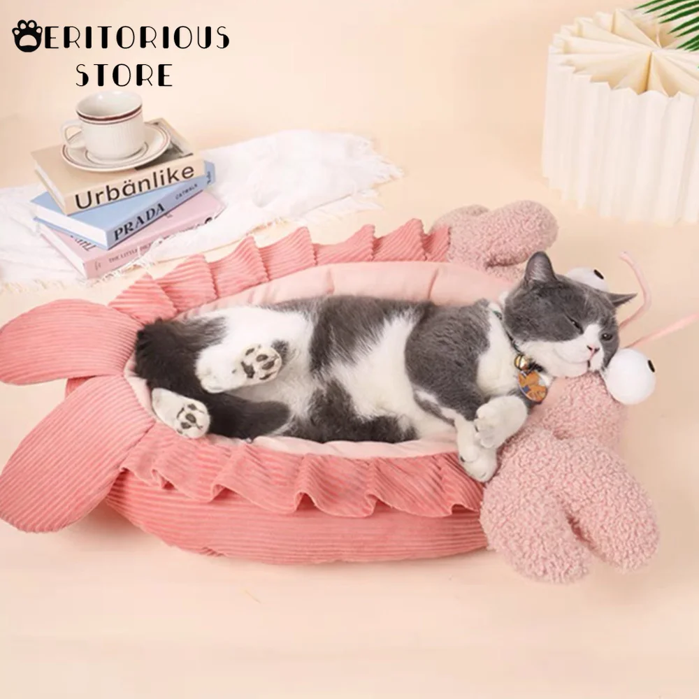 

Cute Cat Bed Long Plush Soft Pet Bed House Cat Kennel Dog Cat Winter Warm Sleeping Bag Puppy Cushion Cat Supplies Washable