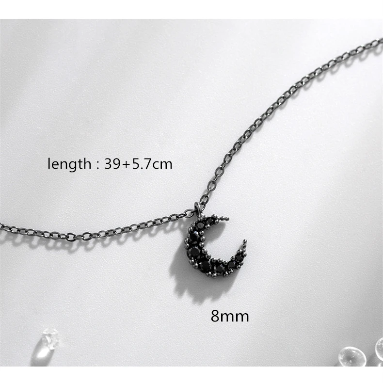 Trendy Silver 925 Sterling Necklace Women Choker Accessories Bright Zircon Moon Black Pendant Necklace Female Jewelry Girl Gift