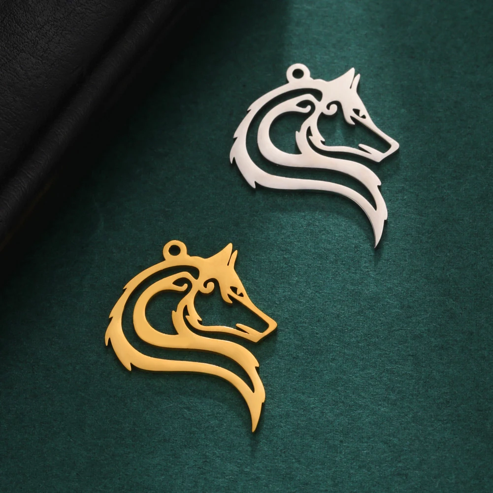 EUEAVAN 5pcs Wolf Charm for Men Stainless Steel Charms for Making Jewelry Pendant Necklaces Animal Pendants 2023 Trend Gifts