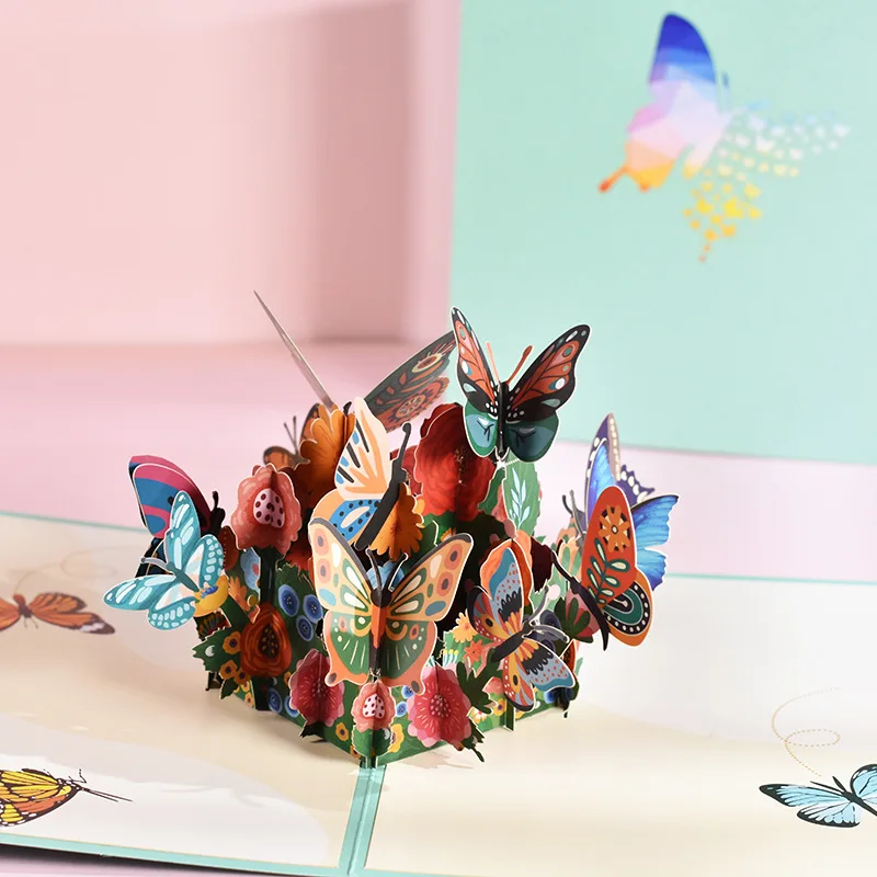 

2pcs Butterfly Dancing Origami 3D Pop UP Greeting Card Invitation For Valentine's Day Wedding Birthday Xmas Party Souvenirs Gift