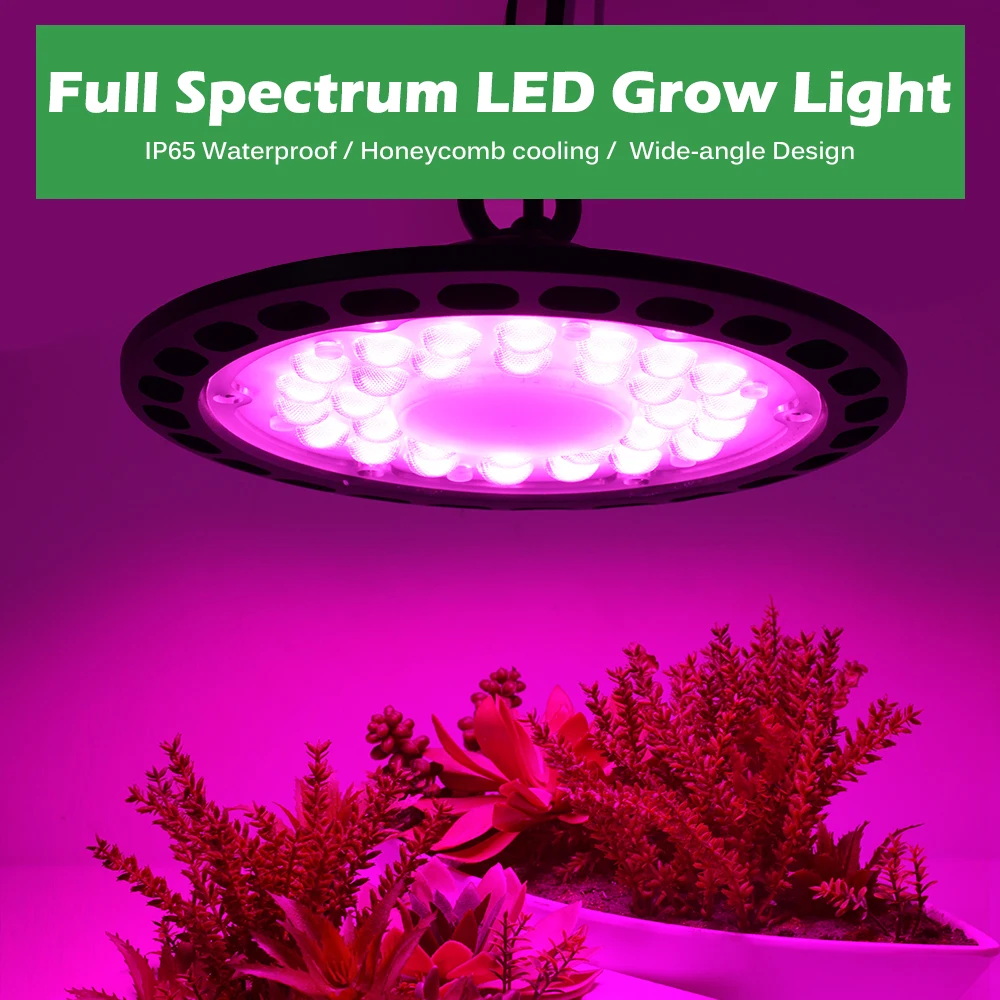 LED Grow Light 100W 150W 200W Full Spectrum UFO Phyto Lamp IP65 Waterproof for Plant Factory Greenhouse Hydroponic Seedling.