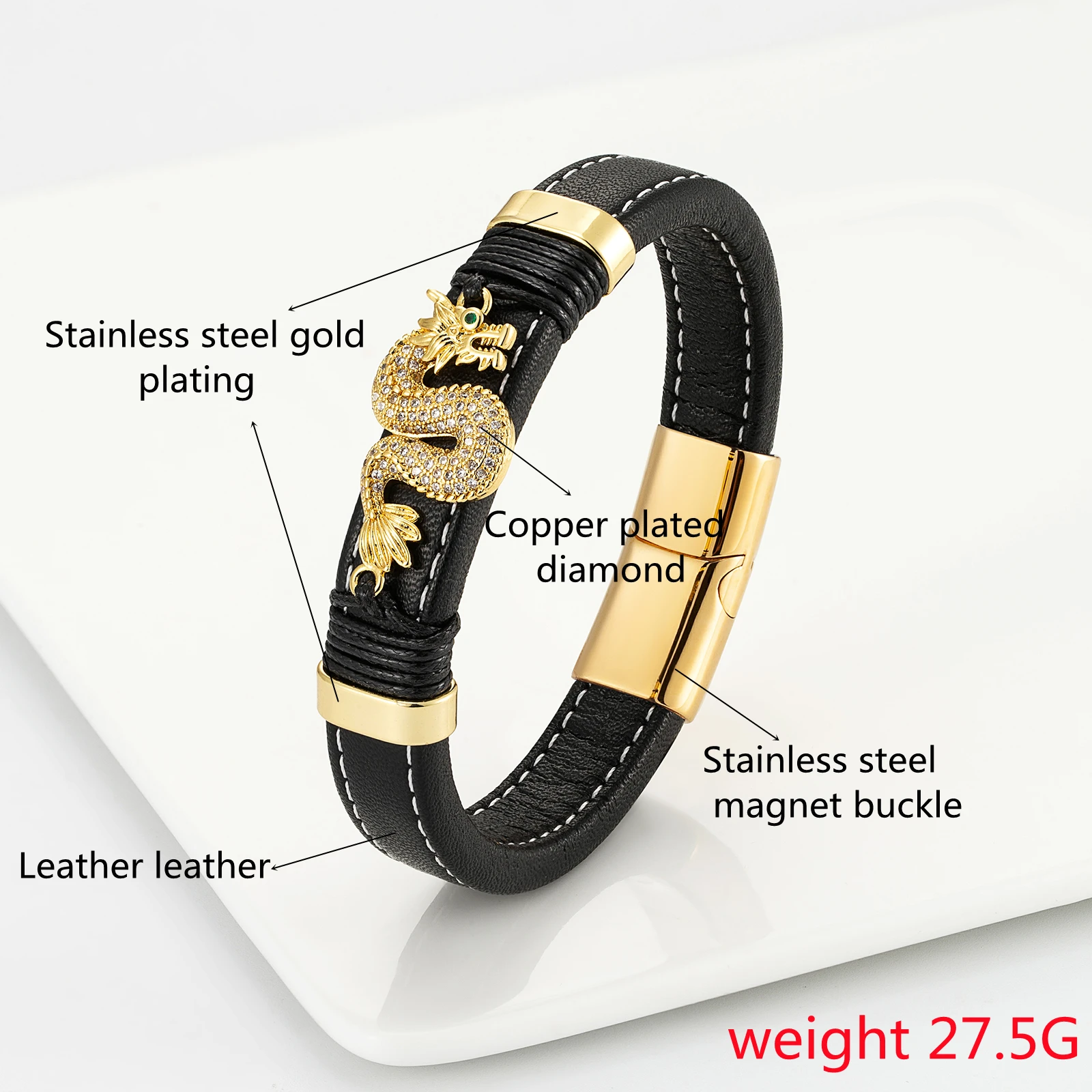 The New Feilong Micro Gold Set Fashion Classic Men\'s Stainless Steel Bracelet Multi-Color Wide Leather Charm Bracelet