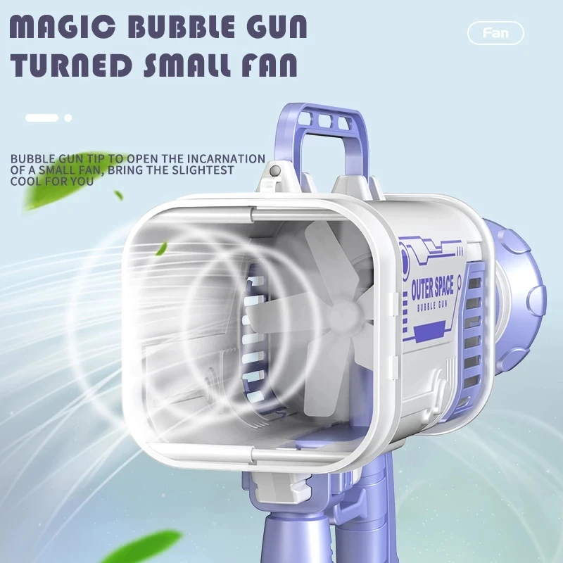 Pistola de burbujas Gatling para niños, juguete eléctrico de carga de 64 agujeros, máquina de burbujas automática, jabón y agua al aire libre, Verano