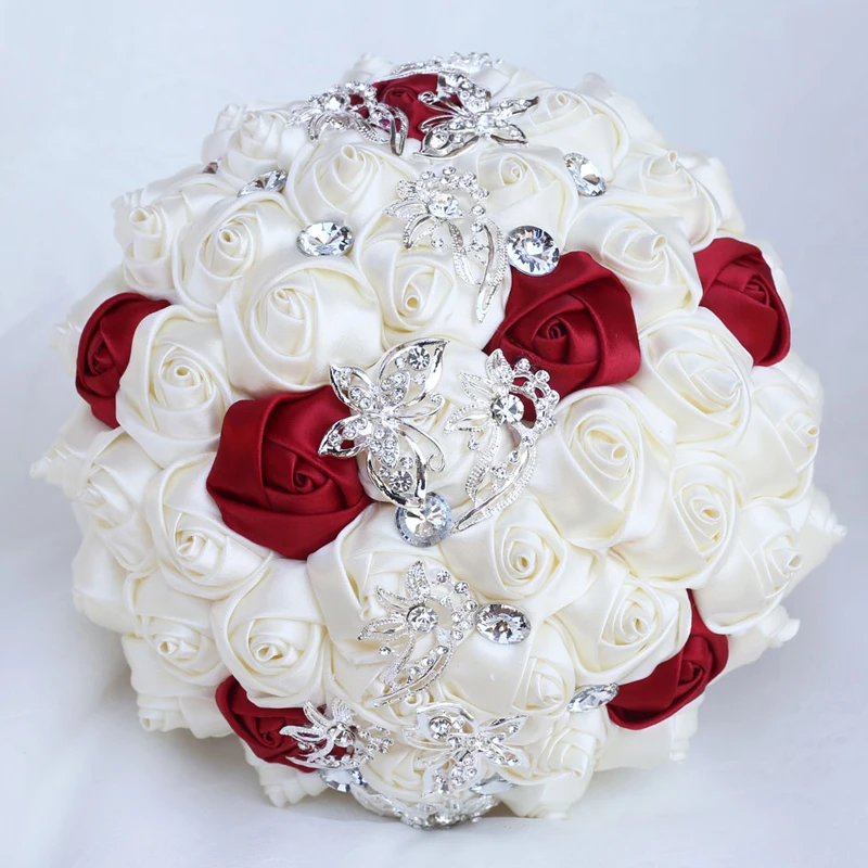 Rose Braut Hochzeit Bouquets Schmetterling Kristall Brosche Braut Strauß Brautjungfer Diamant Bouquet Ehe Zubehör W2216-Z