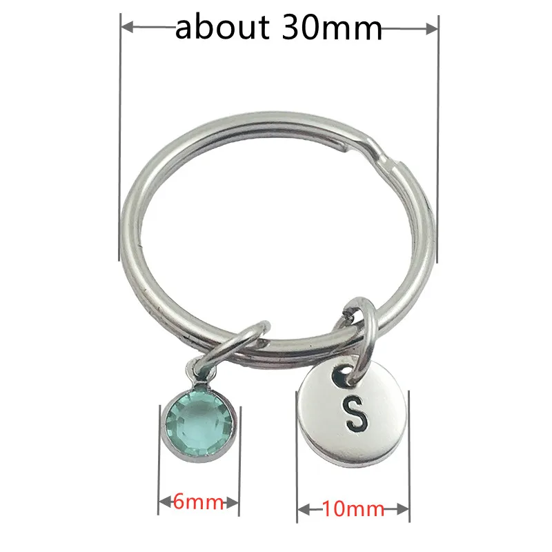 Autism Creative Initial Letter Monogram Birthstone Keychains Keyrings Fashion Jewelry Women Gifts Accessories Pendants