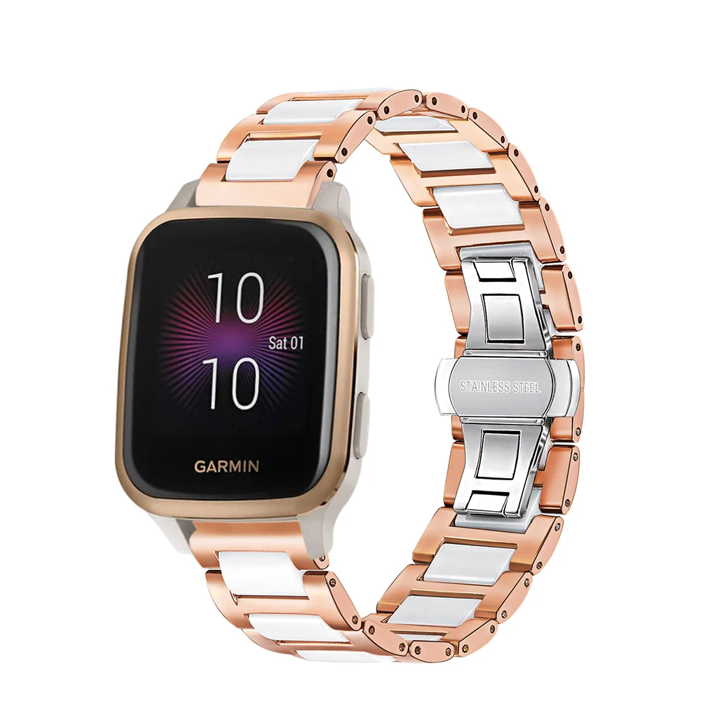 

20 22mm Ceramic Stainless Steel Watchband for Garmin Venu SQ/Vivomove/Luxe/Style/huawei GT2 Pro Quick Release Watch Band Strap