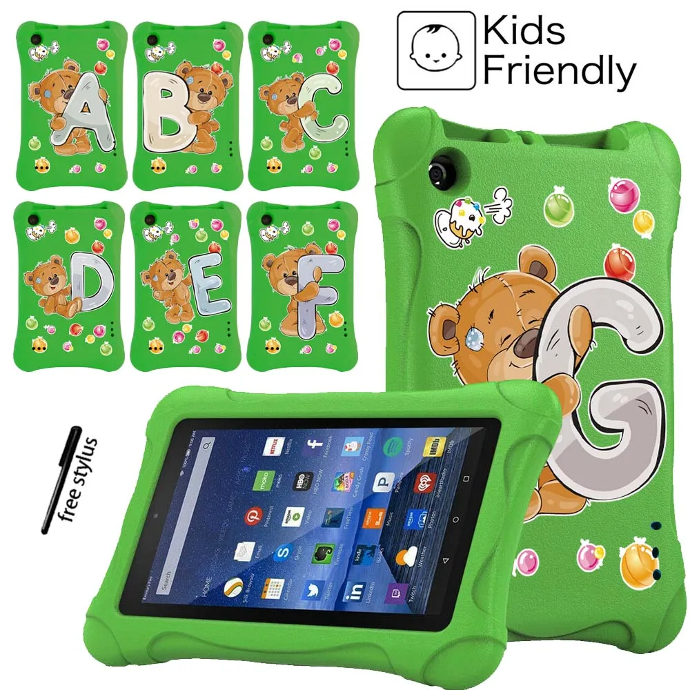 Tablet Cover Case for Amazon Fire 7 (5th Gen 2015)/(7th Gen 2017)/(9th Gen 2019) Drop Resistance Kids Safe Tablet Case+Pen