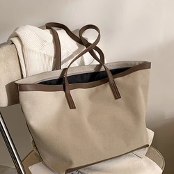 Women Girls Large Capacity Canvas Tote Bag Japanese Style Vintage Casual Simple Solid Color Business Shoulder Handbag Work Bag w