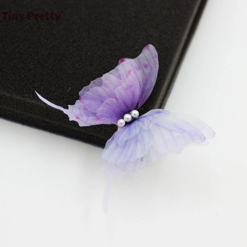 10PCS 4-layer Swallowtail Butterflies w/ Imitation Pearls Handmade Organza Butterfly Accessory for Wedding Bridal Hair Jewelry