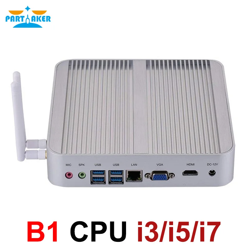 Partaker Mini-pc zonder ventilator Intel Core i3 7167U 8140U i5 8259U 1135G7 1235U Windows 10 Linux HTPC VGA HDMI WiFi Desktopcomputer