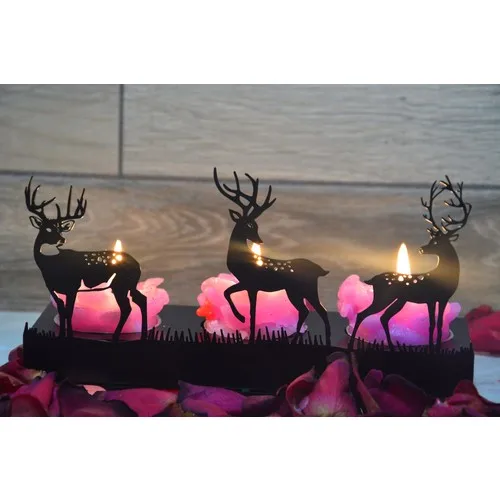 Pnr Decor Trıple Colordeer Metal Candle Holder Candlestick