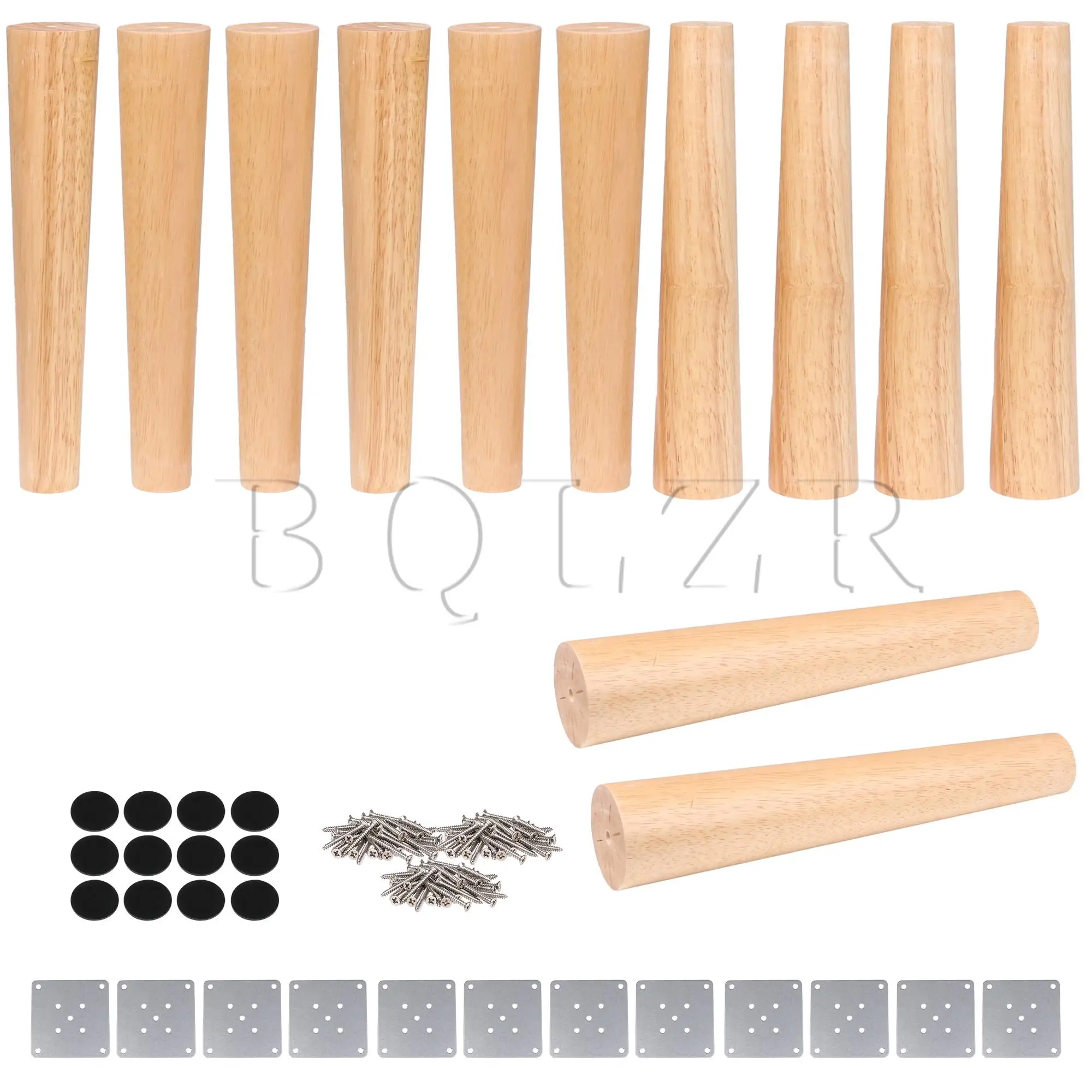 BQLZR 12pcs Tapered Wooden Furniture Legs 30x6x3.5cm for Cabinets Wood Color