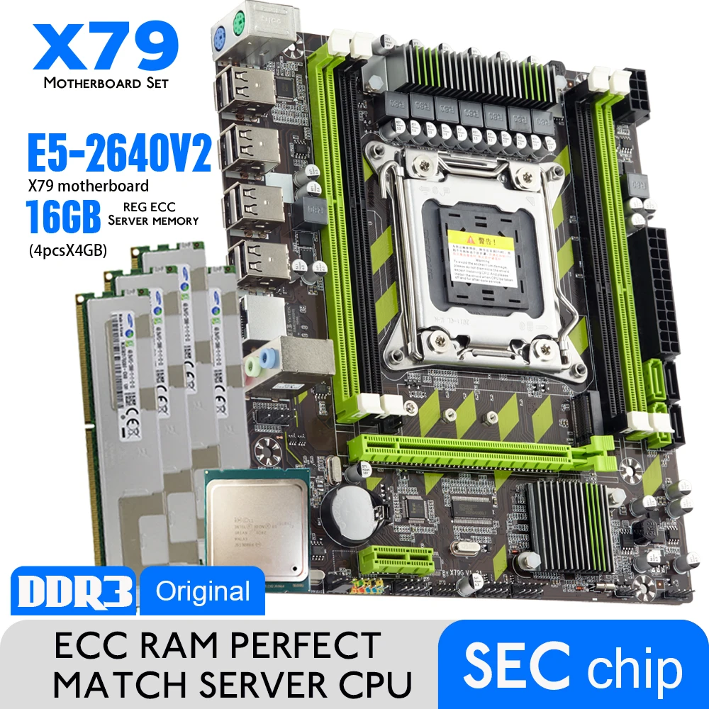 Go! Atermiter X79 Motherboard LGA2011 Combos E5-2640 V2 E5 2640 V2 CPU 4pcs x 4GB = 16GB DDR3 RAM 1333Mhz PC3 10600R 10600 REG