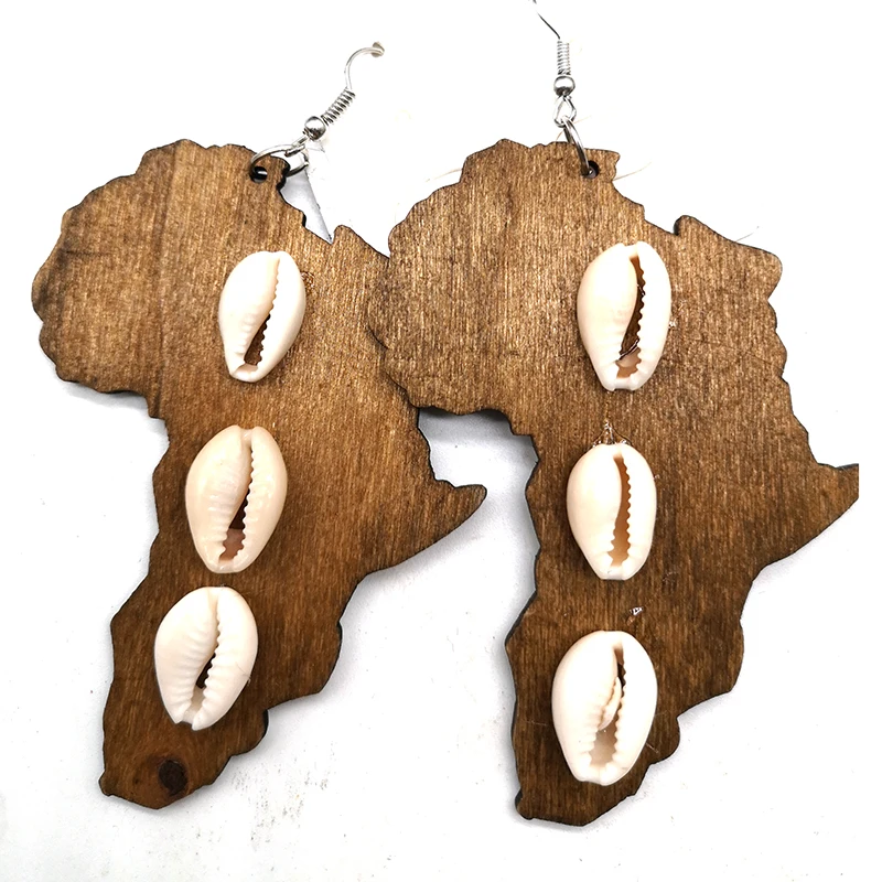 Shell africa map wooden earrings can mixed colors