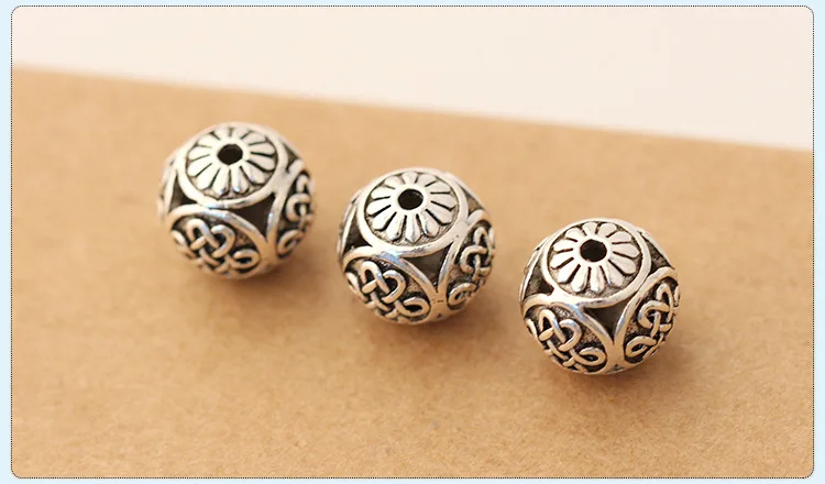 Handmade 100% 925 silver Tibetan beads 925 sterling Tibetan Endless KNot Beads Good Luck Loose Beads Jewelry Findings