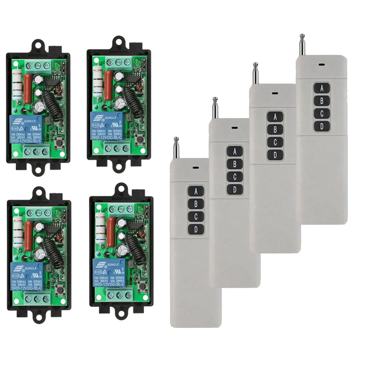 3000m AC 220V 110V 1 CH 1CH RF Wireless Remote Control Switch System,4CH Transmitter + Receiver,M,T,315/433 MHz