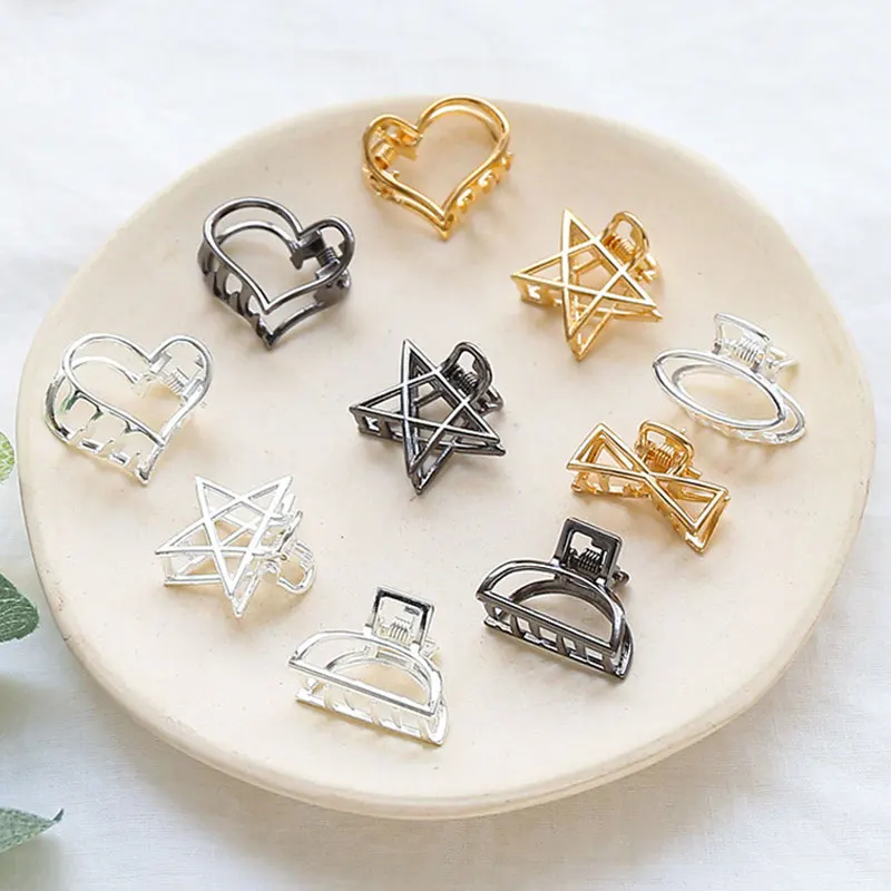 2024 new Barrettes Hair Claw Solid Color Metal Hair Clip star Retro Hair Clips Make UP Hair Accessories Large Size Hairpin Women