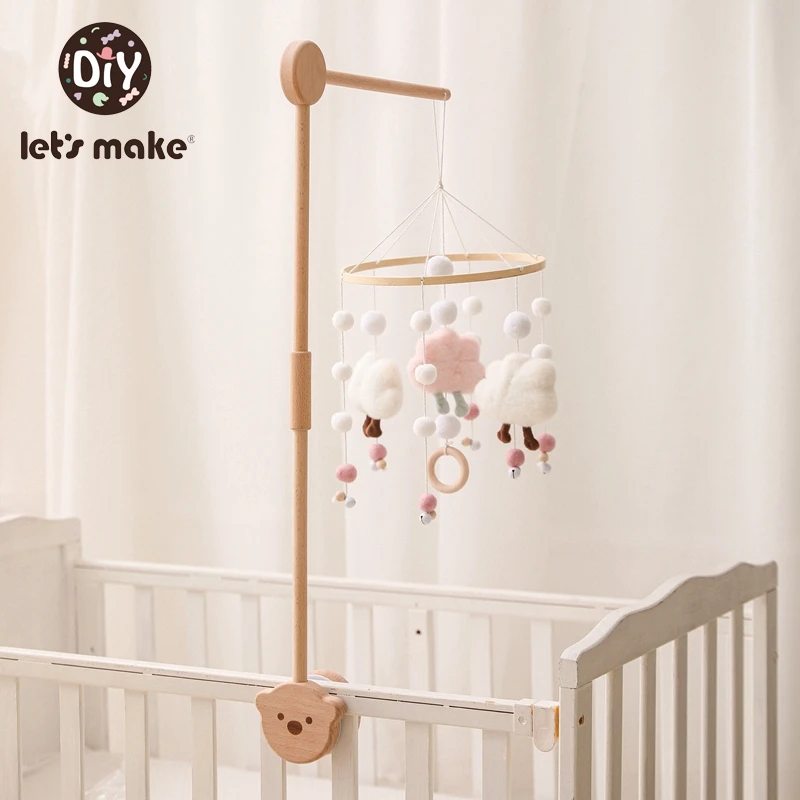 

Let's Make Baby Wooden Little Bear Bed Bell Bracket Mobile Hanging Rattles Toy Hanger Baby Crib Mobile Bed Bell Wood Toy Holder