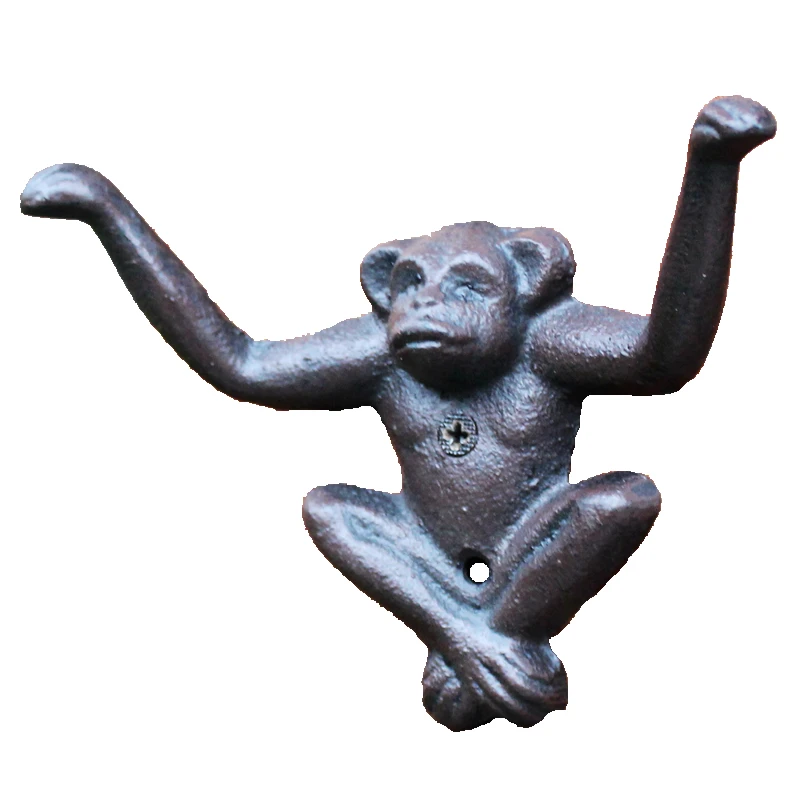 Vintage Elephant Head Cast Iron Wall Hook With 1 Hanger European Home Garden Wall Decorative Monkey Animal Figurines Wall Hooks - view 5
