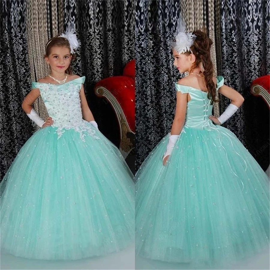 

Luxurious Flower Girl Dresses Lace Appliques Beaded Fluffy Tulle Evening Gowns For Wedding First Holy Communion Party Dresses