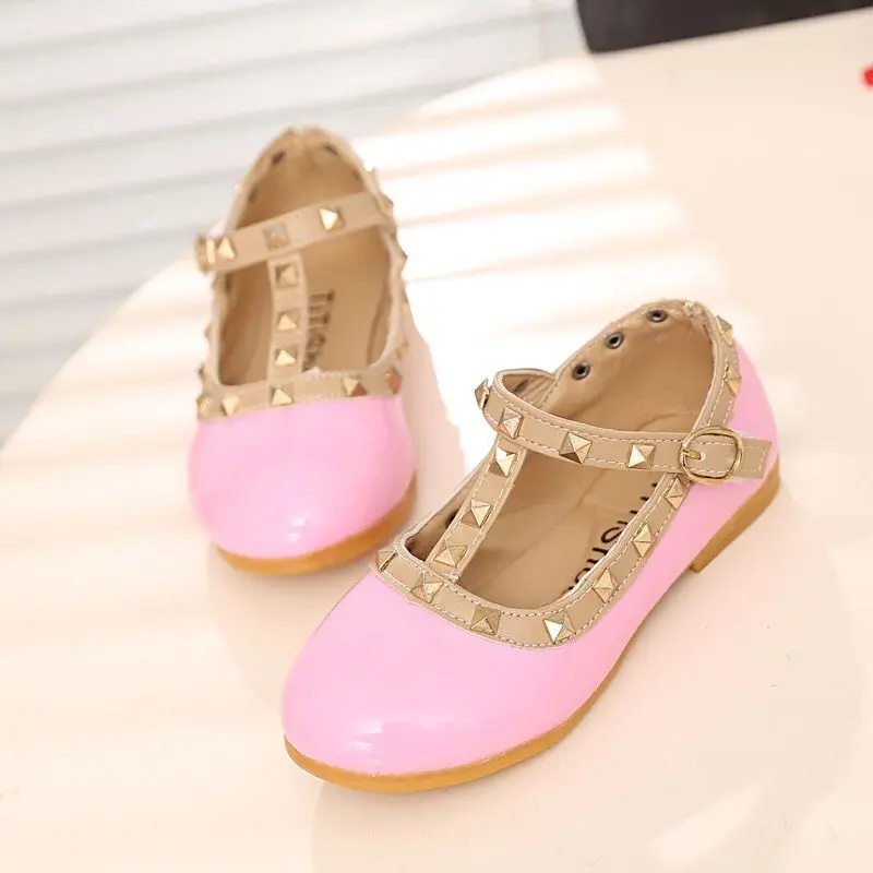 2021New Girls Sandals Rivets Single Shoes Kids Leather Shoes children nude sandal toddler Girls Princess Flat Dance Shoes21-37