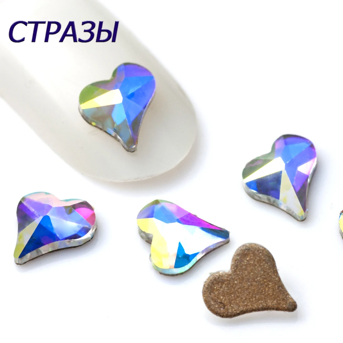 Popular 100pcs Sweet Heart Nail Charms Rinestone Colorful Non Hotfixed Flatback Crystal Stones for DIY Nail Art Decoration