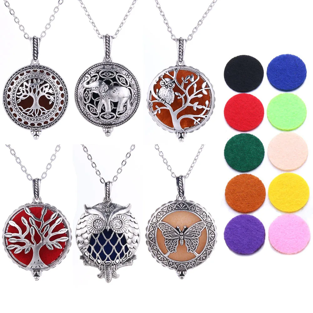 Aromatherapy Necklace Tree of Life Diffuser Jewelry Vintage Open Locket Pendant Essential Oil Perfume Aroma Diffuser Necklace