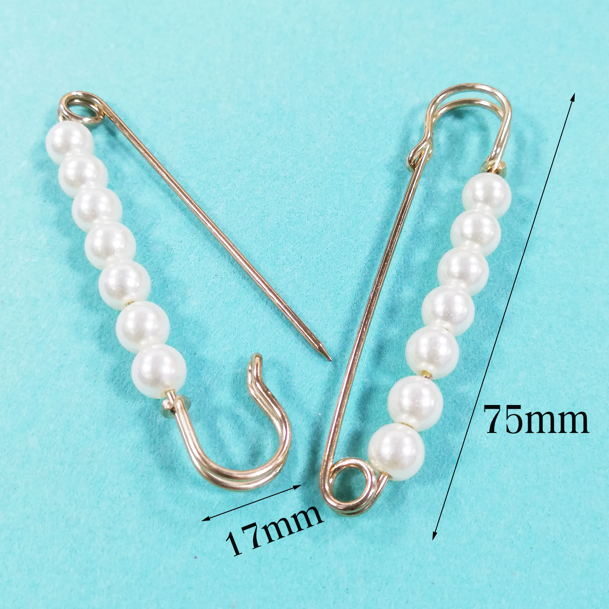 

6 PCS Large Gold Safety Pins With White Bead,75mm Safety Pins Brooch Charms,3 inches Safety Pins for Hang Tags