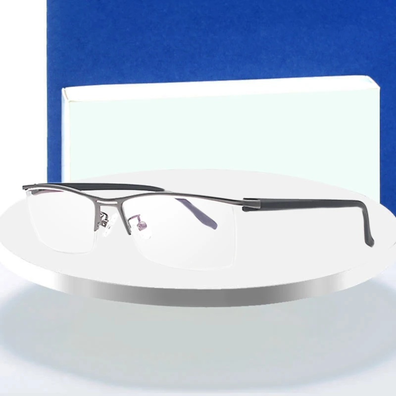 

HOTOCHKI Half Rimless Alloy Business Frame Glasses Men Prescription Semi-Rimless Optical Glasses Frame Acetate Temple