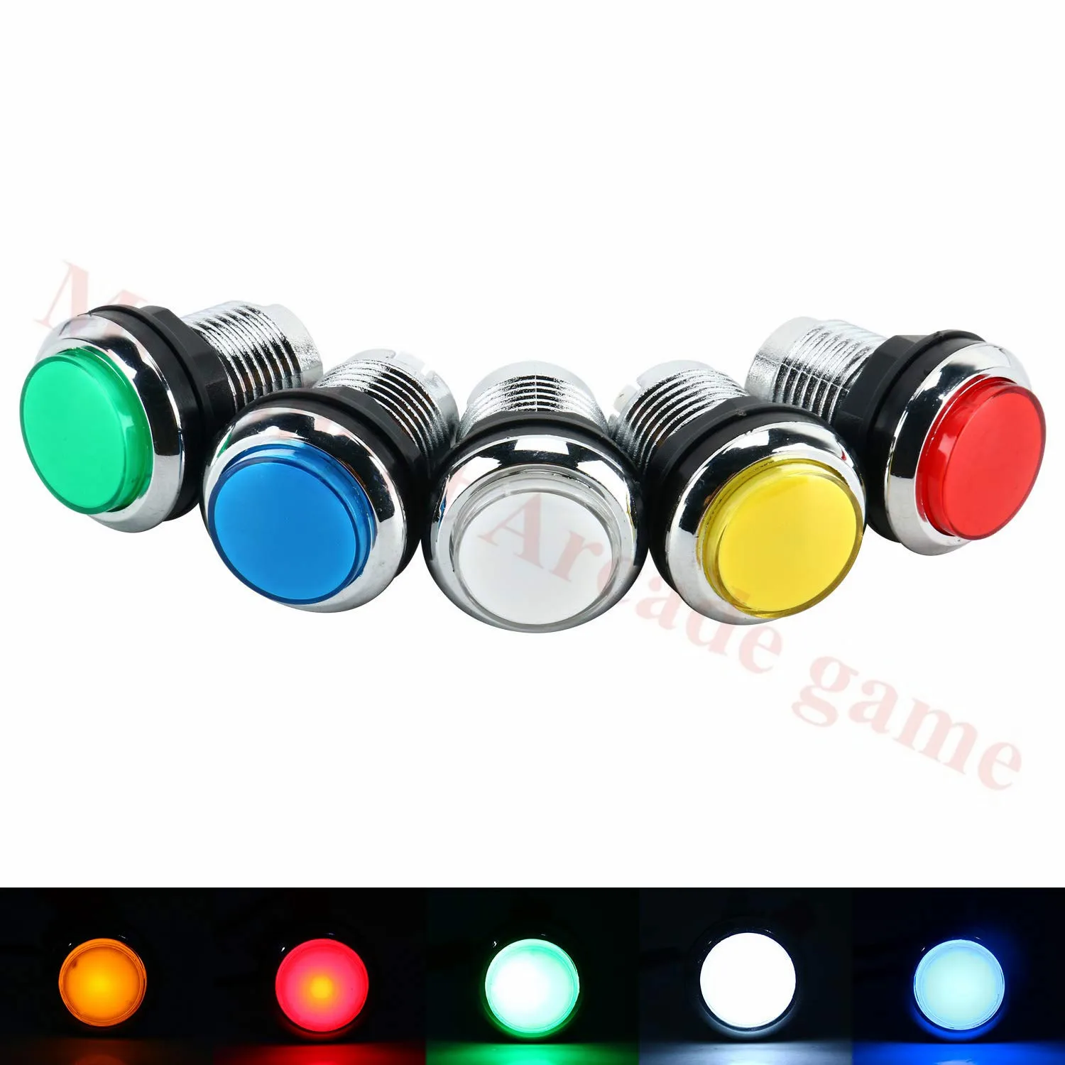 10 sztuk/partia 32mm CHROM podświetlany przycisk zręcznościowy 12V LED Arcade 1P/2P/COIN przycisk z mikroprzełącznikiem 5 kolorów