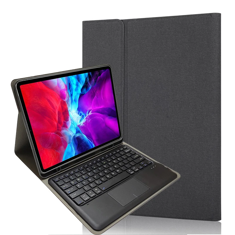 Fabric Leather Case with Removable Touch Keyboard for iPad Pro 12.9 2020/Pro 12.9 2018 HK131C Auto Sleep Wake UP Smart Cover+Pen