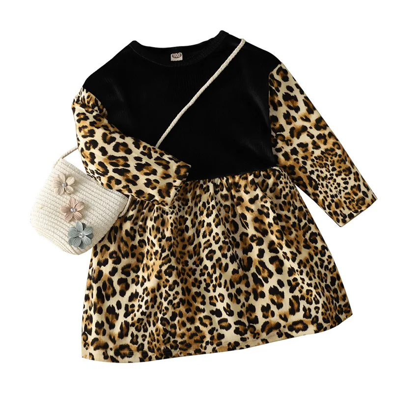 

Baby Girl Corduroy Dress Autumn Winter Long Sleeve Infant Kids Clothes Leopard Print Toddler Girl Dresses Patchwork Warm Dress