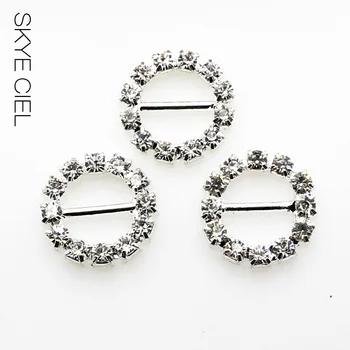 SKYE CIEL Heißer verkauf Offer15mm 10 Teile/los Runde Kristall Strass Schnalle Einladung Band Slider Für Hochzeit Silber Zubehör