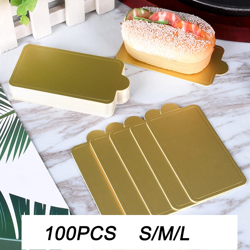 Disposable Square Cake Board Display Cardboard, Mousse Cake Serving Base, Golden Card, 100 Pcs