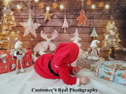 Laeacco 크리스마스 Photophone 나무 나무 보드 스타 사슴 아기 사진 배경 사진 배경 사진 스튜디오 Photozone