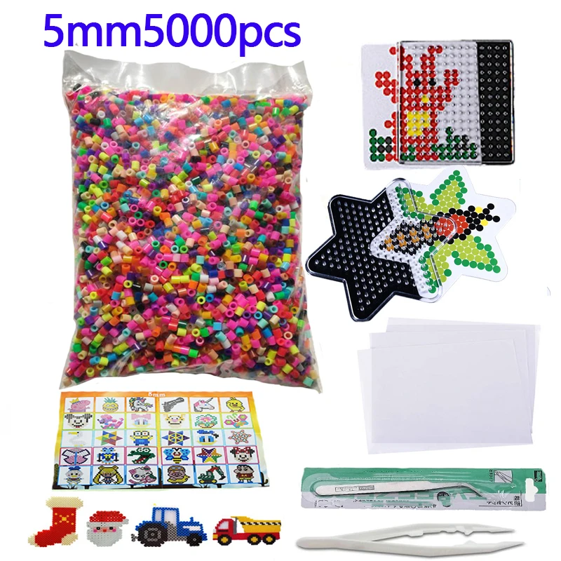 5000pcs large 5mm Hama Beads (2 Template+3 Iron Paper+2 Tweezers)Mini Hama Fuse Beads Diy Kids Educational Toys