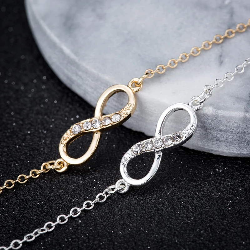 Jisensp Korean Fashion Infinity Number 8 Chain Bracelet Simple CZ Infinity Bracelets for Women Friendship Jewelry Adjustable