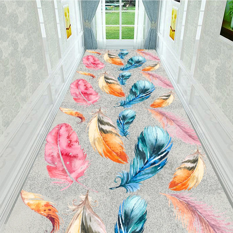 Creative 3D Feather Pattern Hallway Carpets and Rugs for Bedroom Mat Tapete Long Corridor Rug Soft Stair Carpet Kitchen Bath Mat