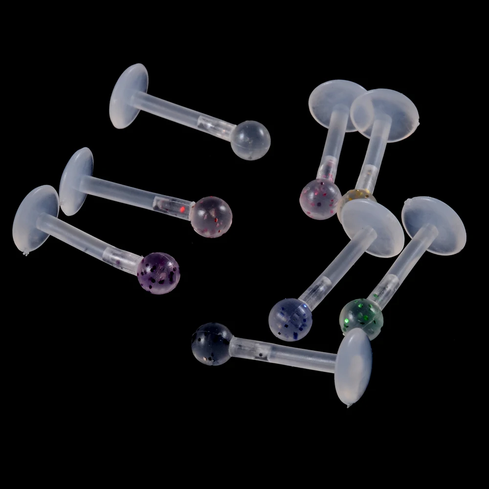 8pcs/lot Bioplast Push-in Labret Stud Lip Piercing Ring Multicolour PTFE Ear Cartilage Tragus Helix Piercing Fashion Jewelry 16G