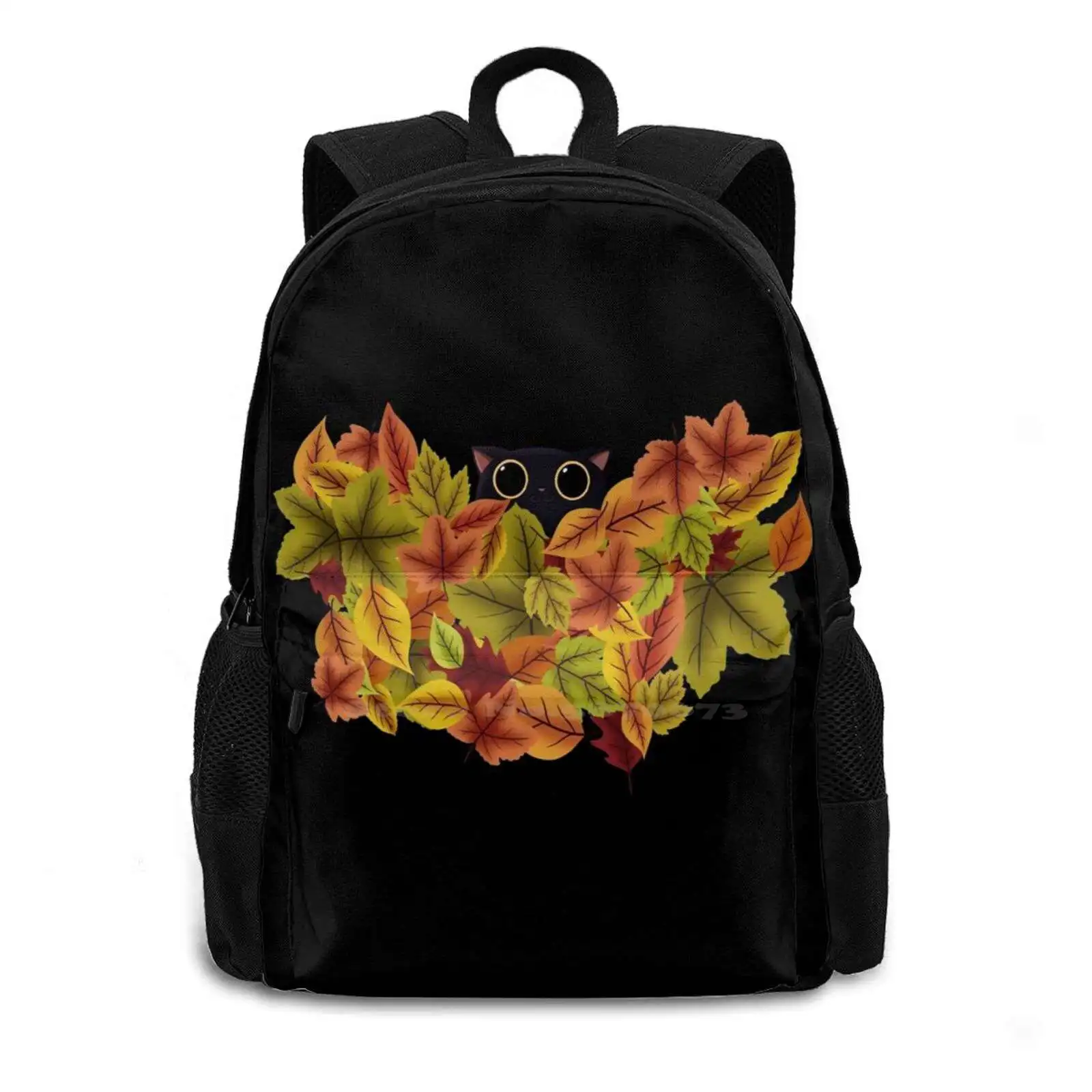 Kitten Hiding In A Bush School Bags Travel Laptop Backpack Cute Adorable Kitty Feline Purr Paw Autumn Leaves Fall September