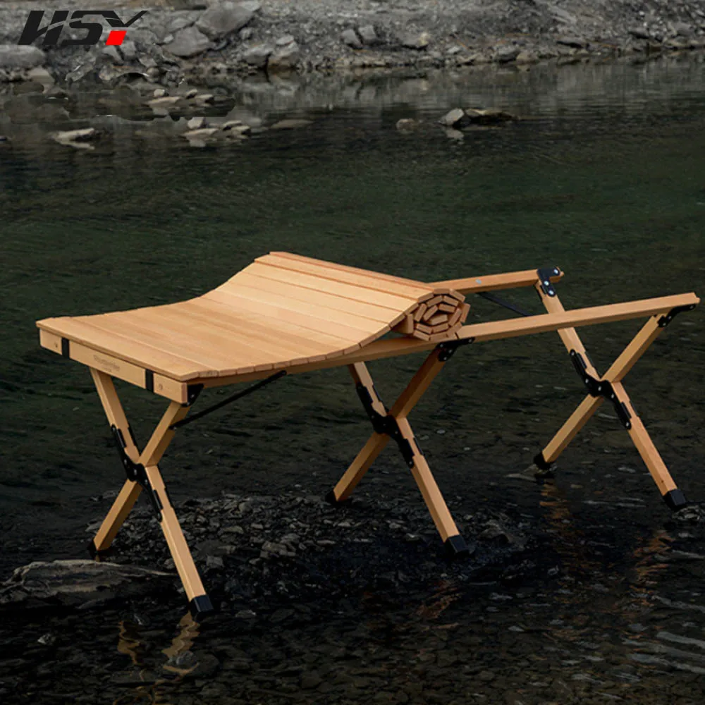 

L120*W60*H43CM Folding Wood Table Portable Outdoor Indoor All-Purpose Foldable Roll Wooden Table For Camping In Bag Picnic Table