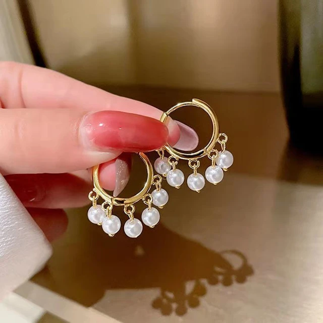 Elegant Imitation Pearl Hoop Earrings Gold Round Vintage Earrings For Women Girl Cute Small Party Engagement Jewelry Gift Hoop Earrings AliExpress